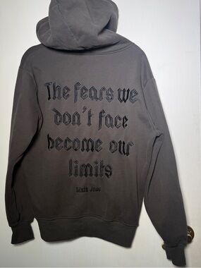 Sixth June Men's Charcoal Full Zip Hoodie with Back Script Medium